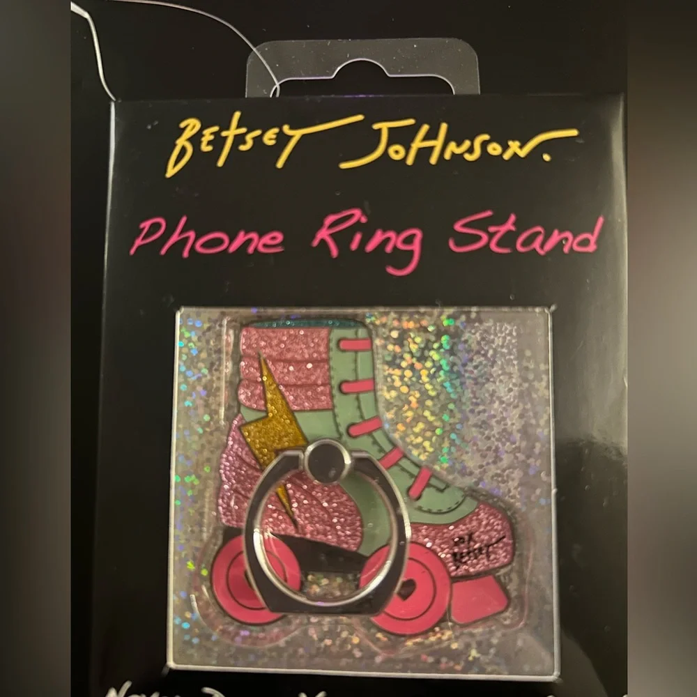 Betsey Johnson Pink and Green Glitter Roller Skate Phone Ring Stand